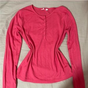 GAP Vibrant Pink Long Sleeve Henley Top